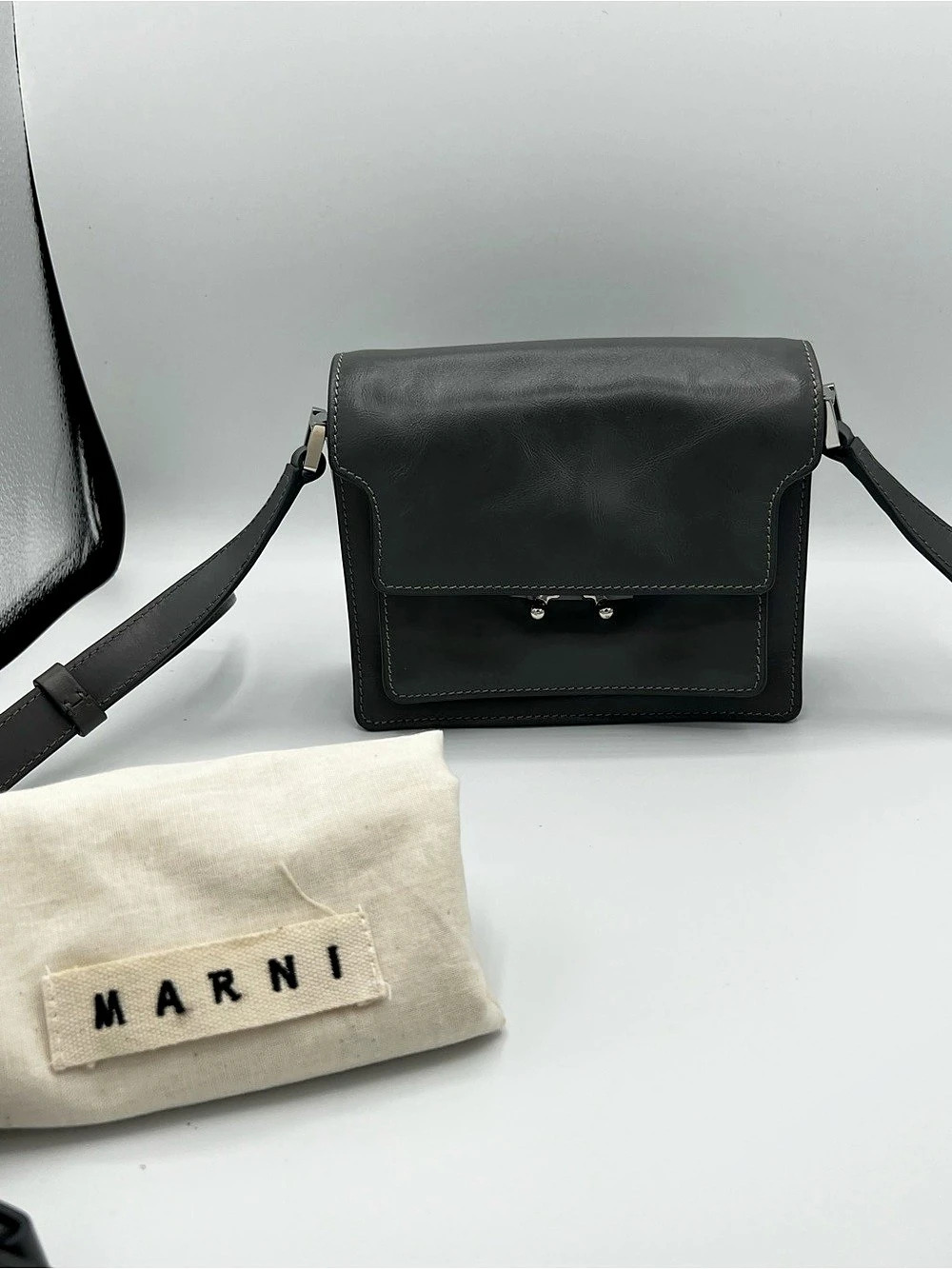 Marni Trunkette Shoulder Bag Black Leather-Look Crossbody Bag Like New